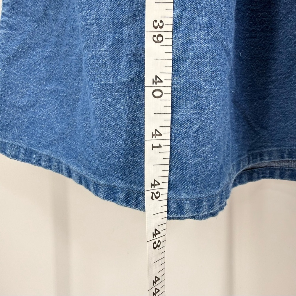 The Vermont Country Store Denim Tiered Midi Muumuu‎ Dress Pockets L Prairie Boho - Picture 9 of 13